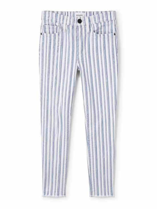 Frame Denim Denim - FRAME Le Skinny de Jeanne Crop Jeans 25 Blue White Stripe Raw Hem
